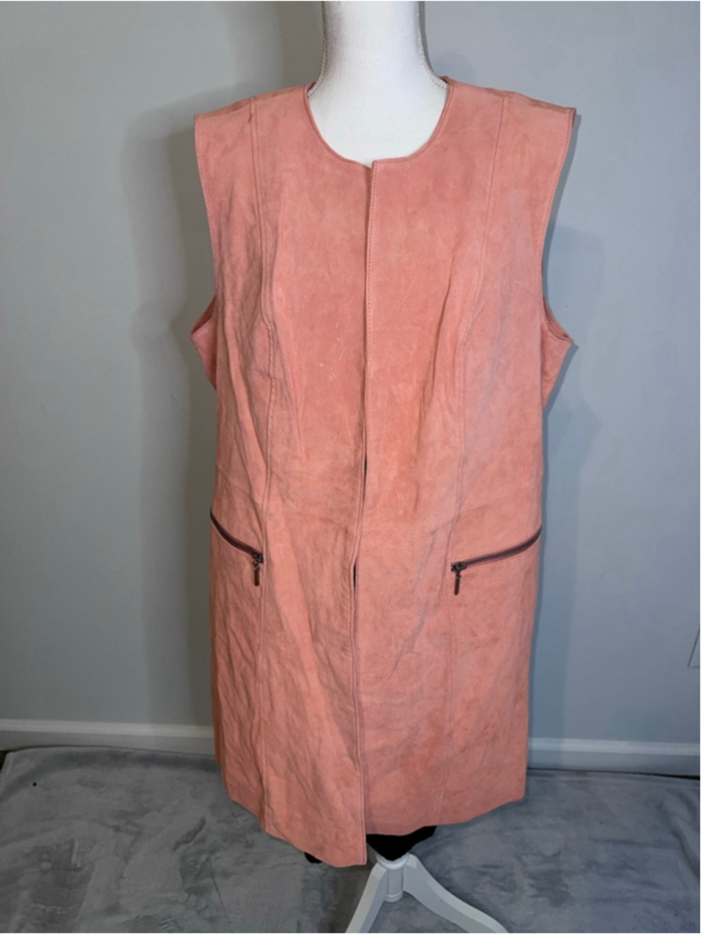 VTG Coral 100% Leather Zip Vest 18W